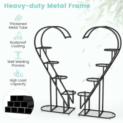 Costway 5 Tier Metal Plant Stand Heart-shaped Ladder Plant Shelf w/ Hanging Hook - 8