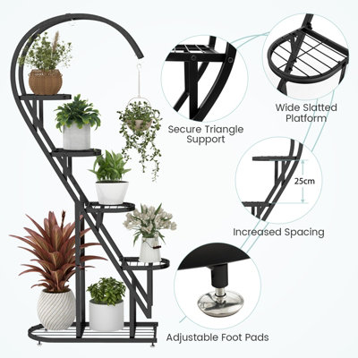 Costway 5 Tier Metal Plant Stand Heart-shaped Ladder Plant Shelf w/ Hanging Hook - 9