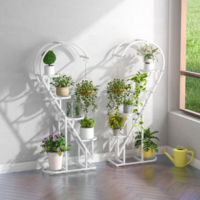 Costway 5 Tier Metal Plant Stand Heart-shaped Ladder Plant Shelf w/ Hanging Hook