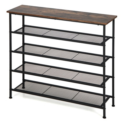 Costway 5-Tier Shoe Rack Industrial Shoe Organizer w/ Wooden Top Flat ...