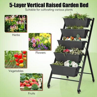 Costway 5-Tier Vertical Raised Garden Bed Freestanding Garden Planter 5 Container Boxes - 5