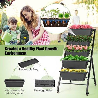 Costway 5-Tier Vertical Raised Garden Bed Freestanding Garden Planter 5 Container Boxes - 6