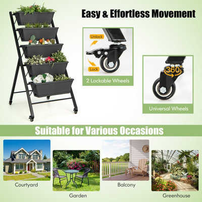 Costway 5-Tier Vertical Raised Garden Bed Freestanding Garden Planter 5 Container Boxes - 9