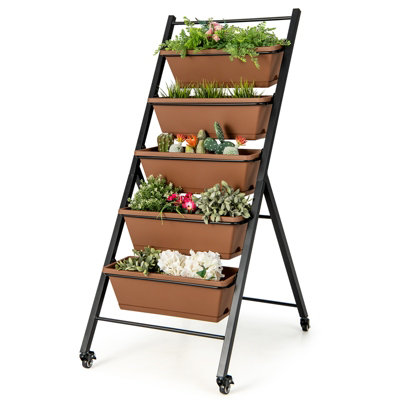 Costway 5-Tier Vertical Raised Garden Bed Freestanding Garden Planter 5 Container Boxes