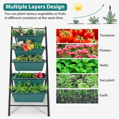 Costway 5-Tier Vertical Raised Garden Bed Freestanding Garden Planter with 5 Container Boxes