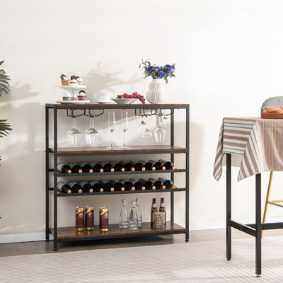 Costway 5 tier Wine Rack Table Freestanding Bar Wine Racks With 4 Rows of Glass Holders DIY at B Q