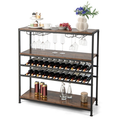 Costway 5-tier Wine Rack Table Freestanding Bar Wine Racks With 4 Rows of Glass Holders