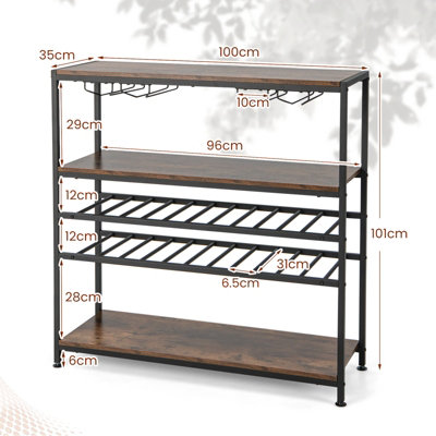 Costway 5-tier Wine Rack Table Freestanding Bar Wine Racks With 4 Rows of Glass Holders - 3
