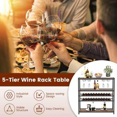 Costway 5-tier Wine Rack Table Freestanding Bar Wine Racks With 4 Rows of Glass Holders - 6