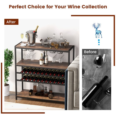 Costway 5-tier Wine Rack Table Freestanding Bar Wine Racks With 4 Rows of Glass Holders - 8