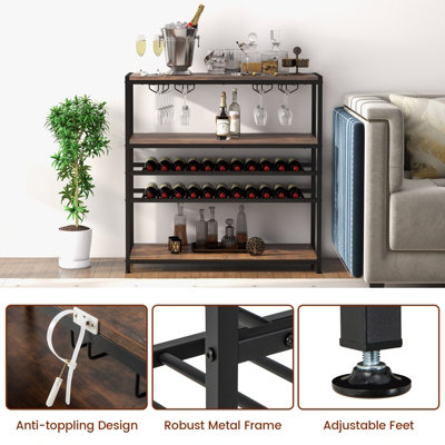 Costway 5-tier Wine Rack Table Freestanding Bar Wine Racks With 4 Rows of Glass Holders - 9