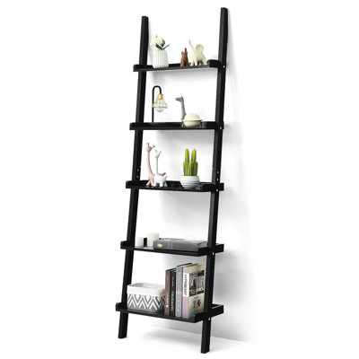 Costway 5 Tier Wooden Wall Rack Leaning Ladder Shelf Unit Bookcase Plant Stand