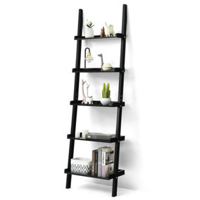 Costway 5 Tier Wooden Wall Rack Leaning Ladder Shelf Unit Bookcase Plant Stand