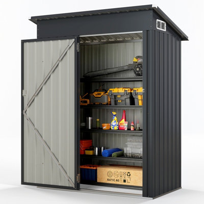 COSTWAY 5 x 3 FT All-Weather Garden Storage Shed Galvanized Metal Frame Tool House w/ Door
