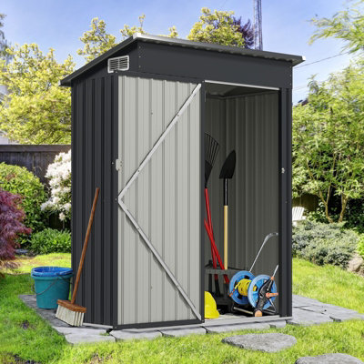COSTWAY 5 x 3 FT All-Weather Garden Storage Shed Galvanized Metal Frame Tool House w/ Door