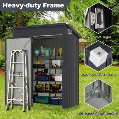 COSTWAY 5 x 3 FT All-Weather Garden Storage Shed Galvanized Metal Frame Tool House w/ Door