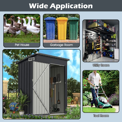 COSTWAY 5 x 3 FT All-Weather Garden Storage Shed Galvanized Metal Frame Tool House w/ Door