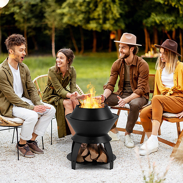 Costway 50cm Patio Fire Pit Metal Camping Fire Bowl w/ Pot Costway 50cm Patio Fire Pit Metal Camping Fire Bowl w/ Pot