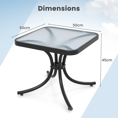 Costway 50cm Square Patio Table In/Outdoor Compact Metal Side Table w/ Tempered Glass Top
