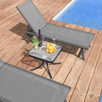 Costway 50cm Square Patio Table In/Outdoor Compact Metal Side Table w/ Tempered Glass Top - 3