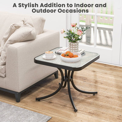 Costway 50cm Square Patio Table In/Outdoor Compact Metal Side Table w/ Tempered Glass Top - 5