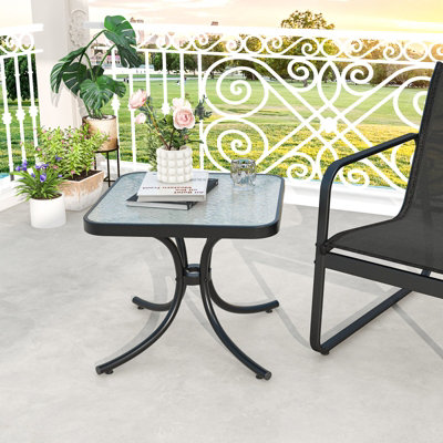 Costway 50cm Square Patio Table In/Outdoor Compact Metal Side Table w/ Tempered Glass Top - 6