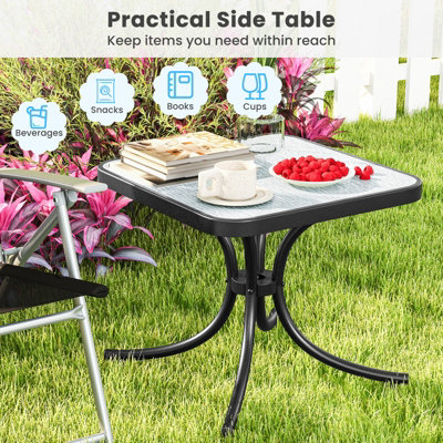 Costway 50cm Square Patio Table In/Outdoor Compact Metal Side Table w/ Tempered Glass Top - 7