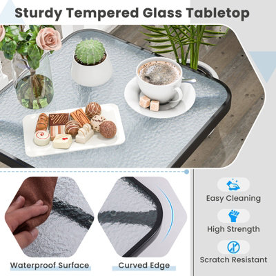 Costway 50cm Square Patio Table In/Outdoor Compact Metal Side Table w/ Tempered Glass Top - 8
