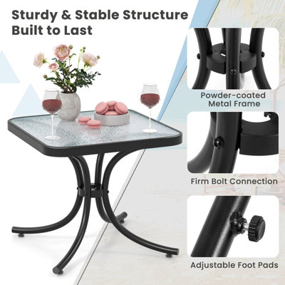 Costway 50cm Square Patio Table In/Outdoor Compact Metal Side Table w/ Tempered Glass Top - 9