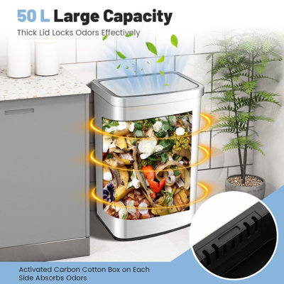 Costway 50L Automatic Trash Can Rectangular Infrared Motion Sensor Garbage Waste Bin