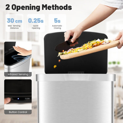 Costway 50L Automatic Trash Can Rectangular Infrared Motion Sensor Garbage Waste Bin - 5
