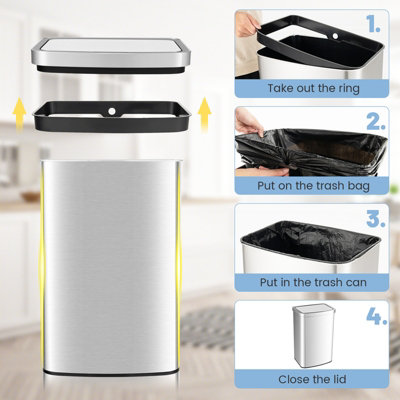 Costway 50L Automatic Trash Can Rectangular Infrared Motion Sensor Garbage Waste Bin - 8