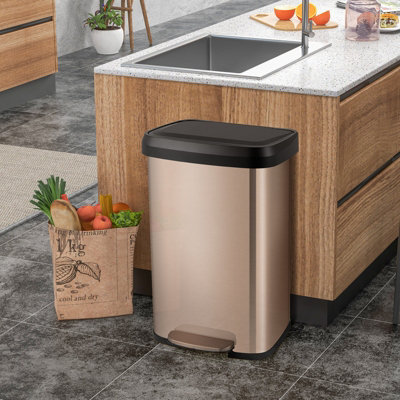 Costway 50L Rectangular Trash Garbage Can Stainless Steel Step Trash Bin Recycling w/ Pedal - 3