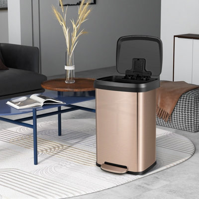 Costway 50L Rectangular Trash Garbage Can Stainless Steel Step Trash Bin Recycling w/ Pedal - 4