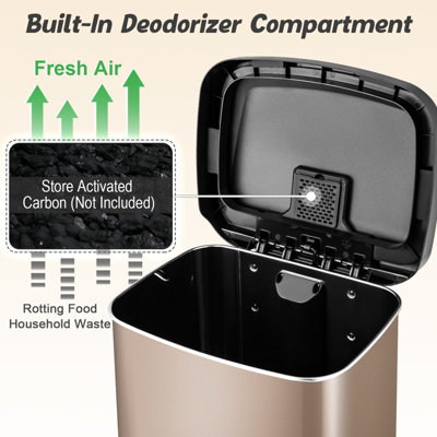 Costway 50L Rectangular Trash Garbage Can Stainless Steel Step Trash Bin Recycling w/ Pedal - 5