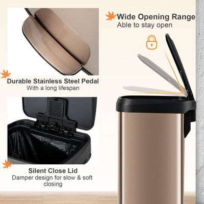 Costway 50L Rectangular Trash Garbage Can Stainless Steel Step Trash Bin Recycling w/ Pedal - 6