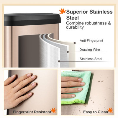 Costway 50L Rectangular Trash Garbage Can Stainless Steel Step Trash Bin Recycling w/ Pedal - 7