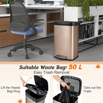 Costway 50L Rectangular Trash Garbage Can Stainless Steel Step Trash Bin Recycling w/ Pedal - 9