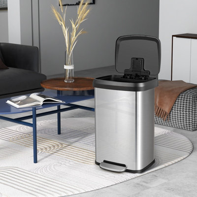 Costway 50L Rectangular Trash Garbage Can Stainless Steel Step Trash Bin Recycling w/ Pedal