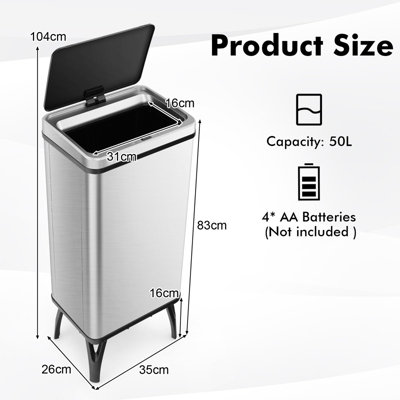 Costway 50L Stainless Steel Trash Can Automatic Motion Sensor Garbage Bin