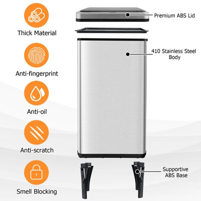 Costway 50L Stainless Steel Trash Can Automatic Motion Sensor Garbage Bin - 8