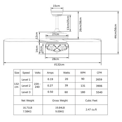 Costway 52" Indoor Ceiling Fan w/ Light & Remote Control