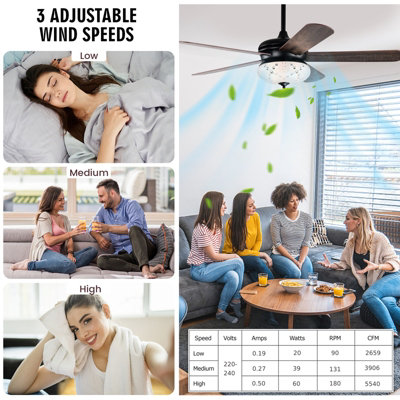 Costway 52" Indoor Ceiling Fan w/ Light & Remote Control - 3