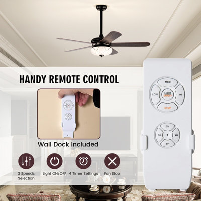 Costway 52" Indoor Ceiling Fan w/ Light & Remote Control - 4