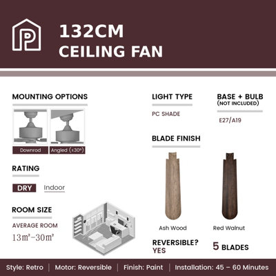 Costway 52" Indoor Ceiling Fan w/ Light & Remote Control - 8