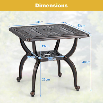 Costway 53 cm Cast Aluminum Outdoor Side Table Patio Square Coffee Table
