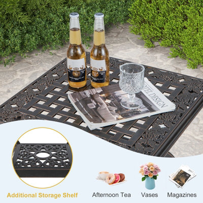 Costway 53 cm Cast Aluminum Outdoor Side Table Patio Square Coffee Table - 7
