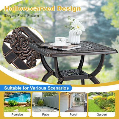 Costway 53 cm Cast Aluminum Outdoor Side Table Patio Square Coffee Table - 8