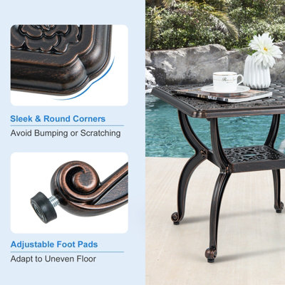 Costway 53 cm Cast Aluminum Outdoor Side Table Patio Square Coffee Table - 9