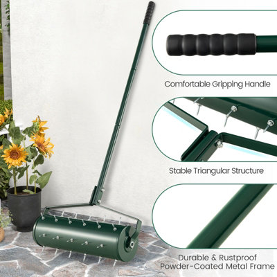 Costway 53cm Manual Lawn Aerator Garden Heavy Duty Rolling Aerator Lawn Tool - 6